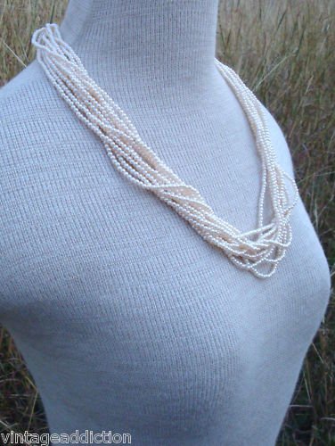 Vintage Cream Faux Pearl Multi Strands Necklace
