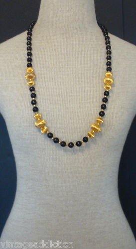 Chic Vintage Black Glass Chunky Bead DAUPLAISE Necklace