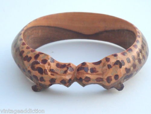 Unique Vintage Leopard Wood Bangle Bracelet