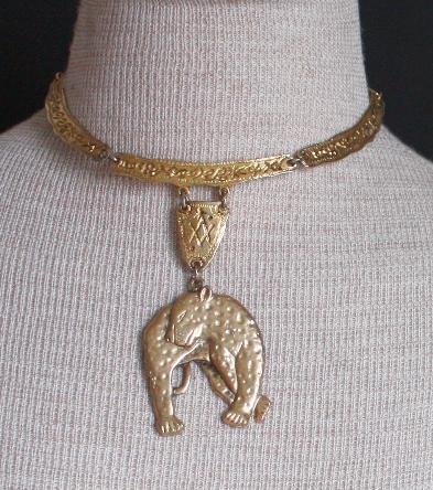 Vintage Bold Egyptian Tiger Choker Necklace Chunky