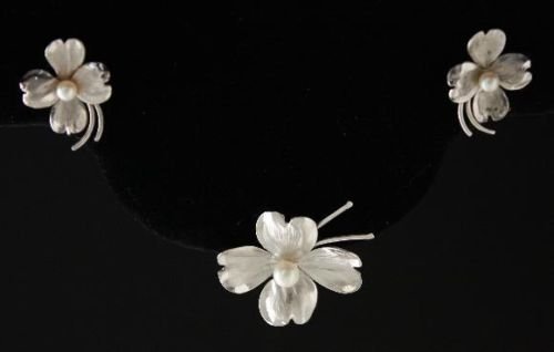 Vintage Argo & Lehne Pearl Sterling Brooch Earrings Set