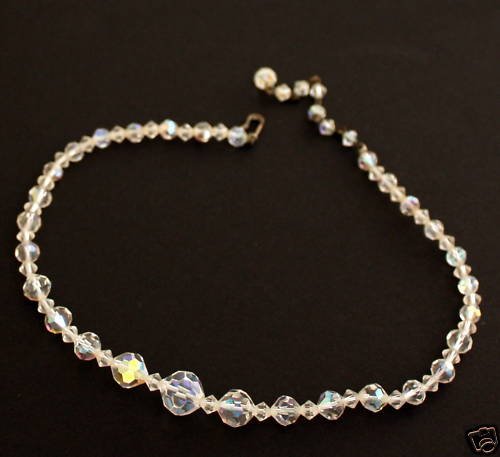 Vintage Crystal Glass Beads Necklace 1950s