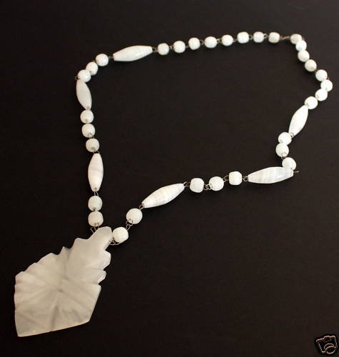 Vintage Art Deco Chunky White Quartz Stone Necklace
