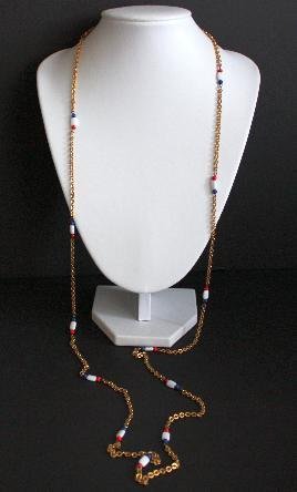 Vintage Colorful Long Strand Gold Tone Necklace 54"