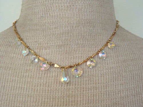 Dressy SAC Vintage Aurora Borealis Drop Necklace
