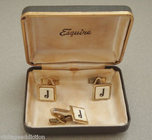 Vintage Esquire Mother Of Pearl Cuff Links Tie Clip