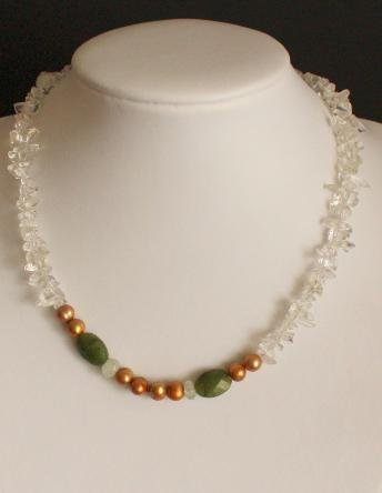 Authentic Brown Pearl Clear Glass Jade Necklace