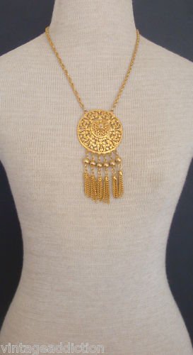Regal Vintage Multi Tassel Gold Statement Necklace