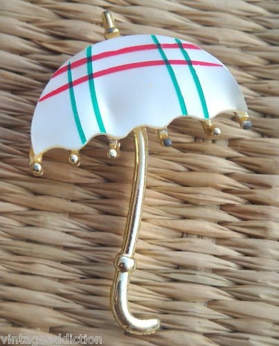 Vintage Checkers Umbrella Mother Of Pearl Pin/Brooch