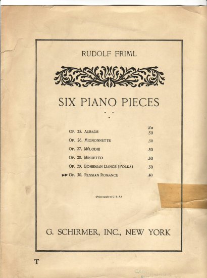 Rudolf Friml Russian Romance piano sheet music