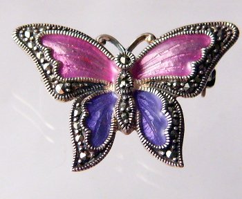 Butterflies are for forever Sterling Silver Butterfly purple enamel blue Pin