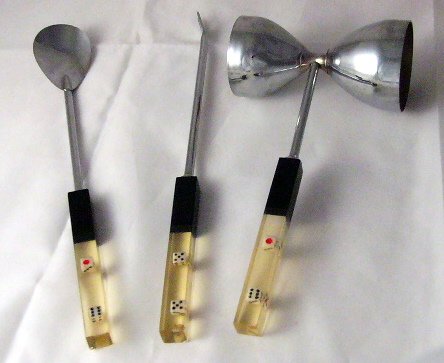 Roll the Dice Bar tool Set Lucite clear handles Vintage retro