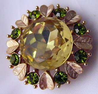 AVON Citrine round Rhinestone Pendant Brooch pin