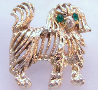 How much is that Doggie Dog pin Goldtone Green rhinestone Eyes