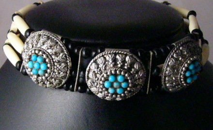 3 strand Bone Bead Metal choker native american Indian