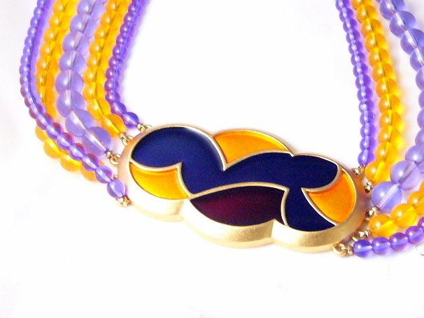 BIG Enamel 5 strand bead Necklace Signed Monet Vintage