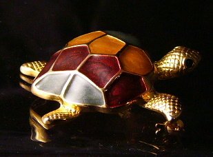 Multi color Enamel shell Goldtone Turtle pin