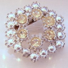 SIlvertone Hexagon ATomic era Rhinestone Pin
