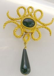 JJ pin brooch signed black dangle swirl ornate