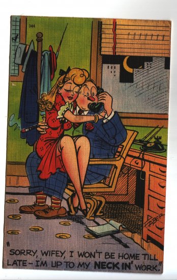 Vintage Faber art comic Postcard Risqué pc Ofice Wife