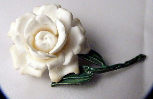 Vintage White Rose plastic Pin enamel