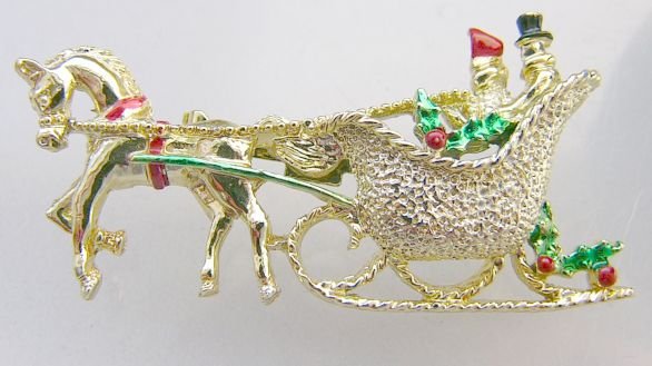 Gerrys Christmas Pin Horse carriage Riders enamel
