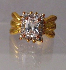 CZ Ice Rectangle box Goldtone Ring