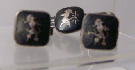 Siam SIlver Sterling Niello Cufflinks Tie Clip Set Cuff link