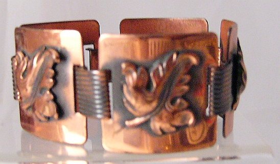 Vintage Chunky Copper Leaf Panel Link Bracelet