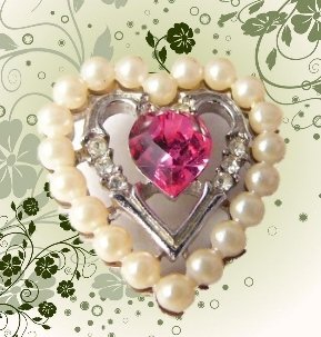 Vintage Avon Pink Rhinestone Faux Pearl Heart Pendant
