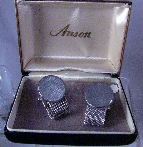 Vintage Anson Silvertone Mesh Cufflinks cuff links