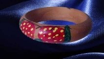 Strawberry design red Retro Painted wood Bangle Bracelet