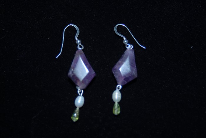 Sterling Silver Amethyst, Peridot & Pearl Earring