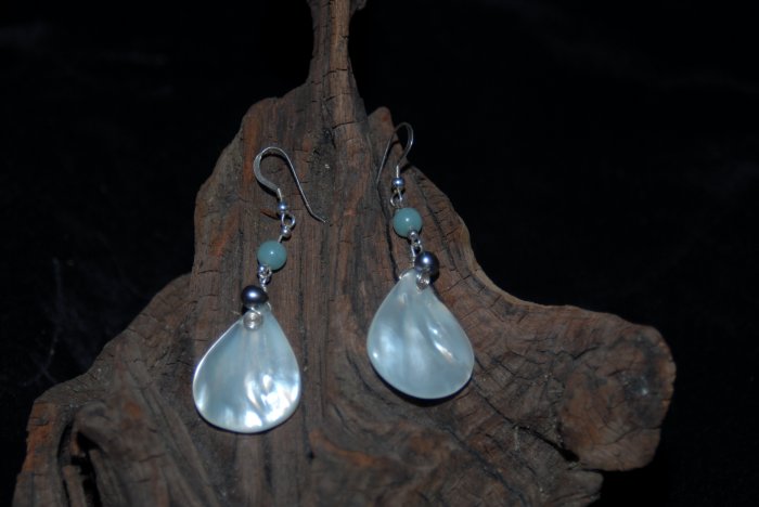 Mother of Pearl Earrings with Amazonite & Fresh water Pearls
