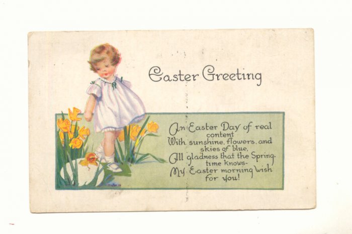 EASTER GREETING, YOUNG GIRL, EGG, CHICK VERSE Vintage Unused POSTCARD 17