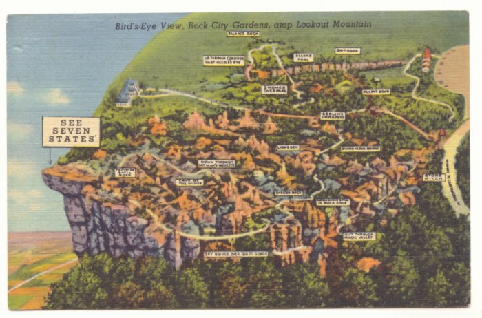 SEE SEVEN STATES, BIRDS EYE VIEW, ROCK CITY GARDENS Vintage Postcard 31