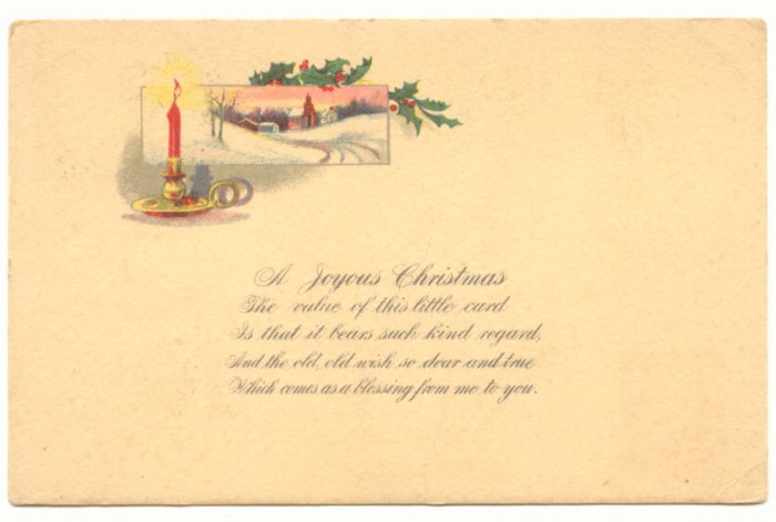 JOYOUS CHRISTMAS RED CANDLE WINTER SCENE Vintage POSTCARD 60