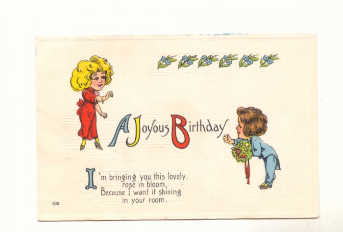 JOYOUS BIRTHDAY, VERSE, ROMANTIC COUPLE 1919 POSTCARD 74