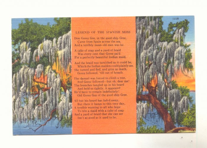 LEGEND OF THE SPANISH MOSS, VINTAGE LINEN POSTCARD 79