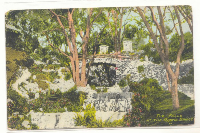 THE FALLS AT THE RUSTIC BRIDGE, STONE BRIDGE POSTCARD 82