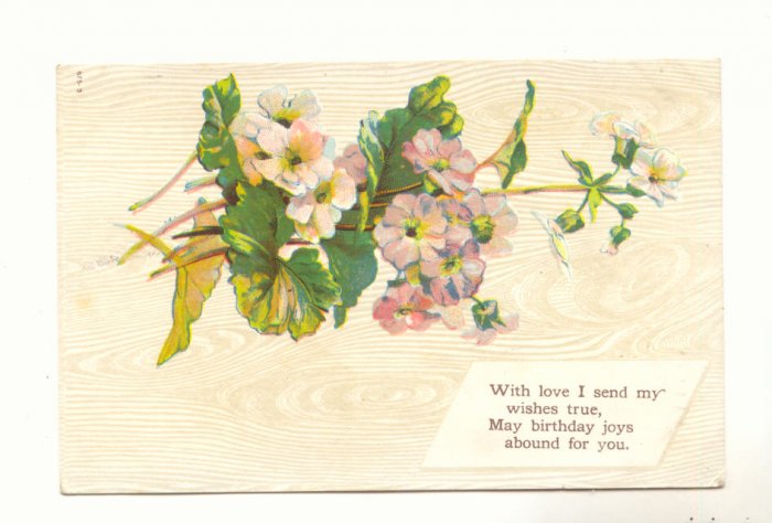 DAINTY GERANIUMS LOVING BIRTHDAY VINTAGE 1910 POSTCARD 85