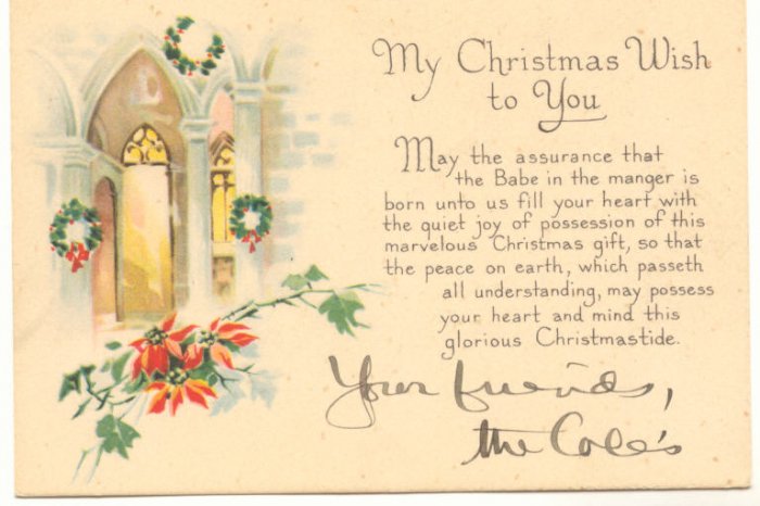 CHRISTMAS WISH, WREATHS, VINTAGE CALLING CARD 86