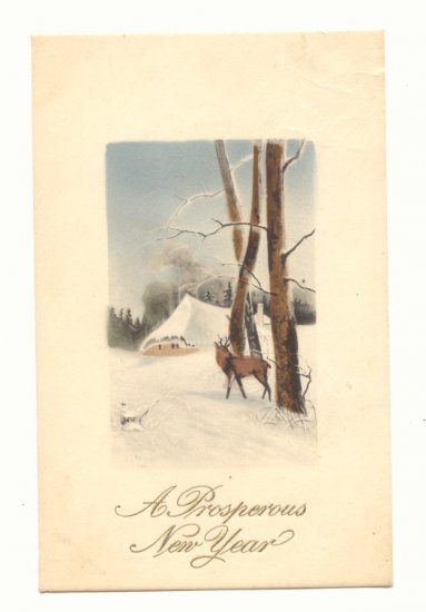 PROSPEROUS NEW YEAR, DEER WINTER SCENE VINTAGE POSTCARD 88
