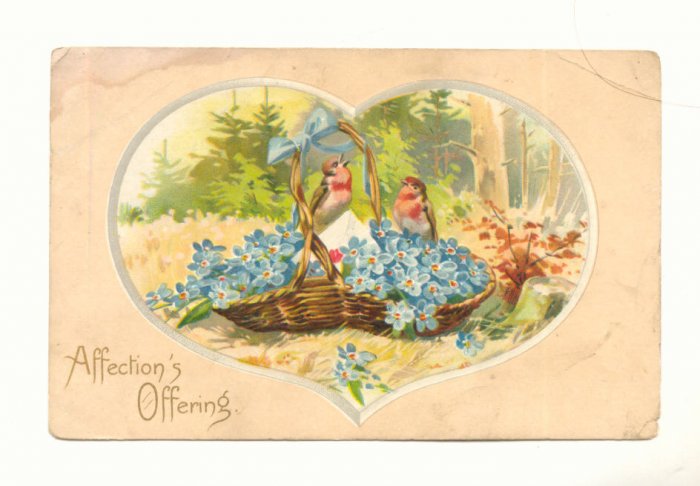 AFFECTIONS OFFERING BIRDS IN BASKET OF FLOWERS POSTCARD 113