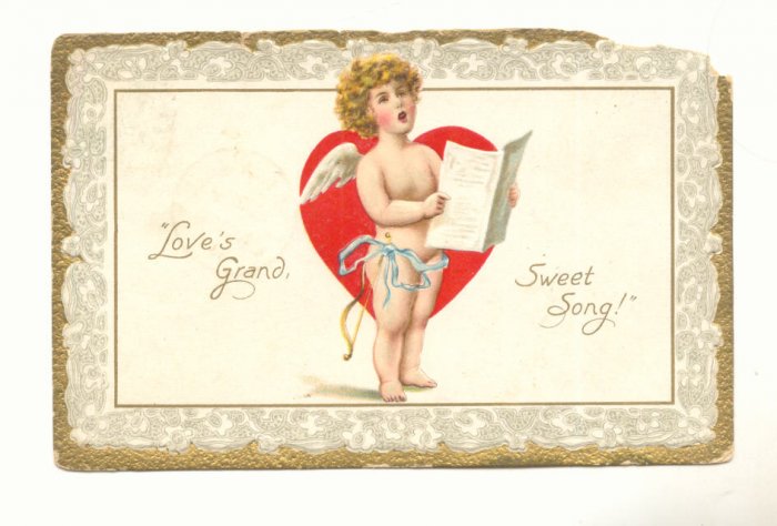 LOVES GRAND SWEET SONG, CUPID, HEART, VINTAGE POSTCARD 132
