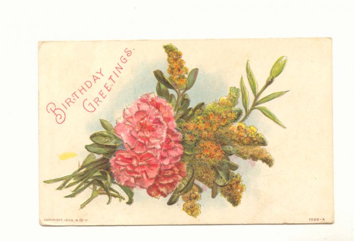 BIRTHDAY GREETINGS CARNATIONS GOLDEN ROD POSTCARD 145