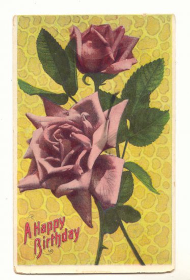 HAPPY BIRTHDAY, LARGE PINK ROSES, PHOTO POSTCARD 146