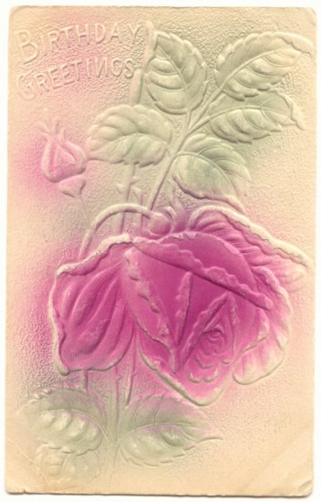 HEAVY EMBOSSED BIRTHDAY, LARGE ROSE 1909 POSTCARD #164
