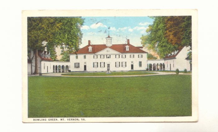 BOWLING GREEN, MT. VERNON, VIRGINIA VINTAGE 1927 POSTCARD #183