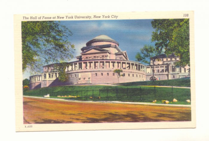 HALL OF FAME AT NEW YORK UNIVERSITY NEW YORK CITY POSTCARD #198